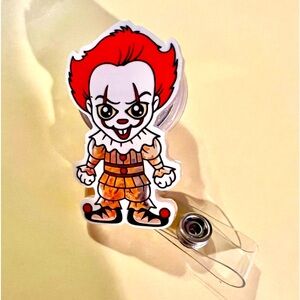 New IT clown Acrylic shaker Design Retractable Badge Reel Clips ID Card Holder